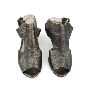 Farylrobin Womens Metallic Peep Toe Block Heels W/ Buckle Closure Size 8